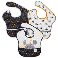 Bumkins Disney Minnie bib front view with iconic Minnie icon for mess-free meals.
