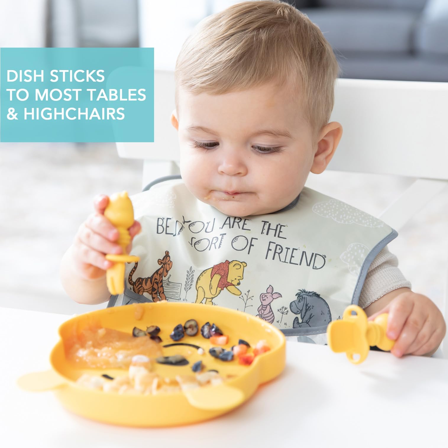 Bumkins Winnie the Pooh stage-1 self-feeding set supports infant independence.