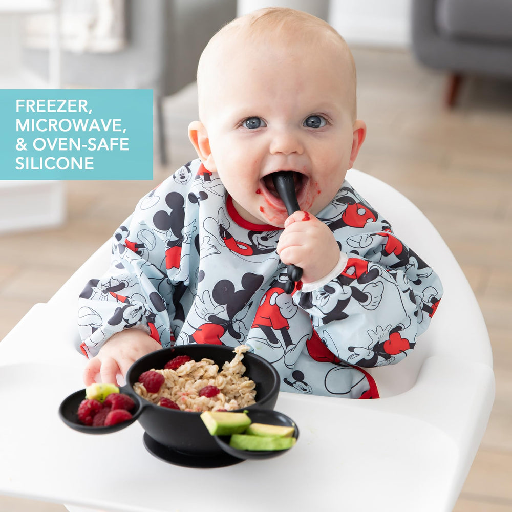 Bumkins Mickey Mouse bowl oven-safe up to 400°F for versatile mealtime use.