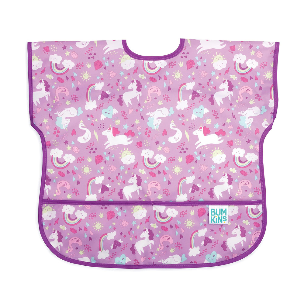 Bumkins short-sleeve bib with crumb catcher pocket protects outfits during meals