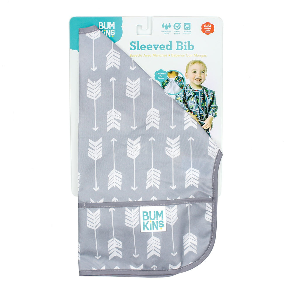 Bumkins sleeved bib pocket inside-out for easy washing.
