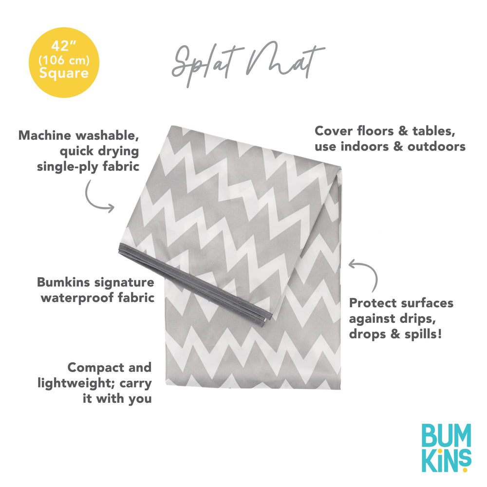 Bumkins splat mat is machine washable and quick-drying for busy families