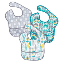 Bumkins SuperBib with over-the-shoulder closure for a quick, tug-proof fit.