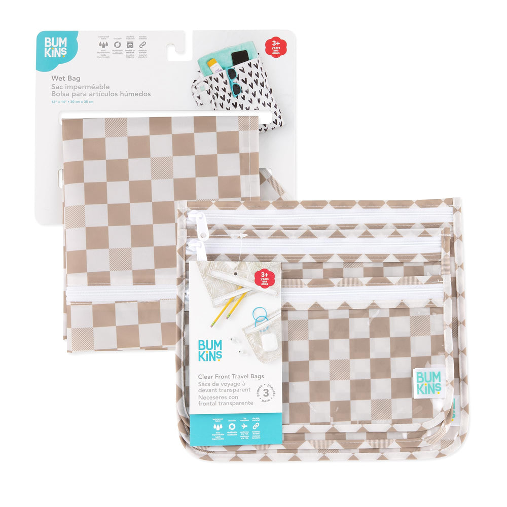 Bumkins travel pack shown at beach or gym for organized packing