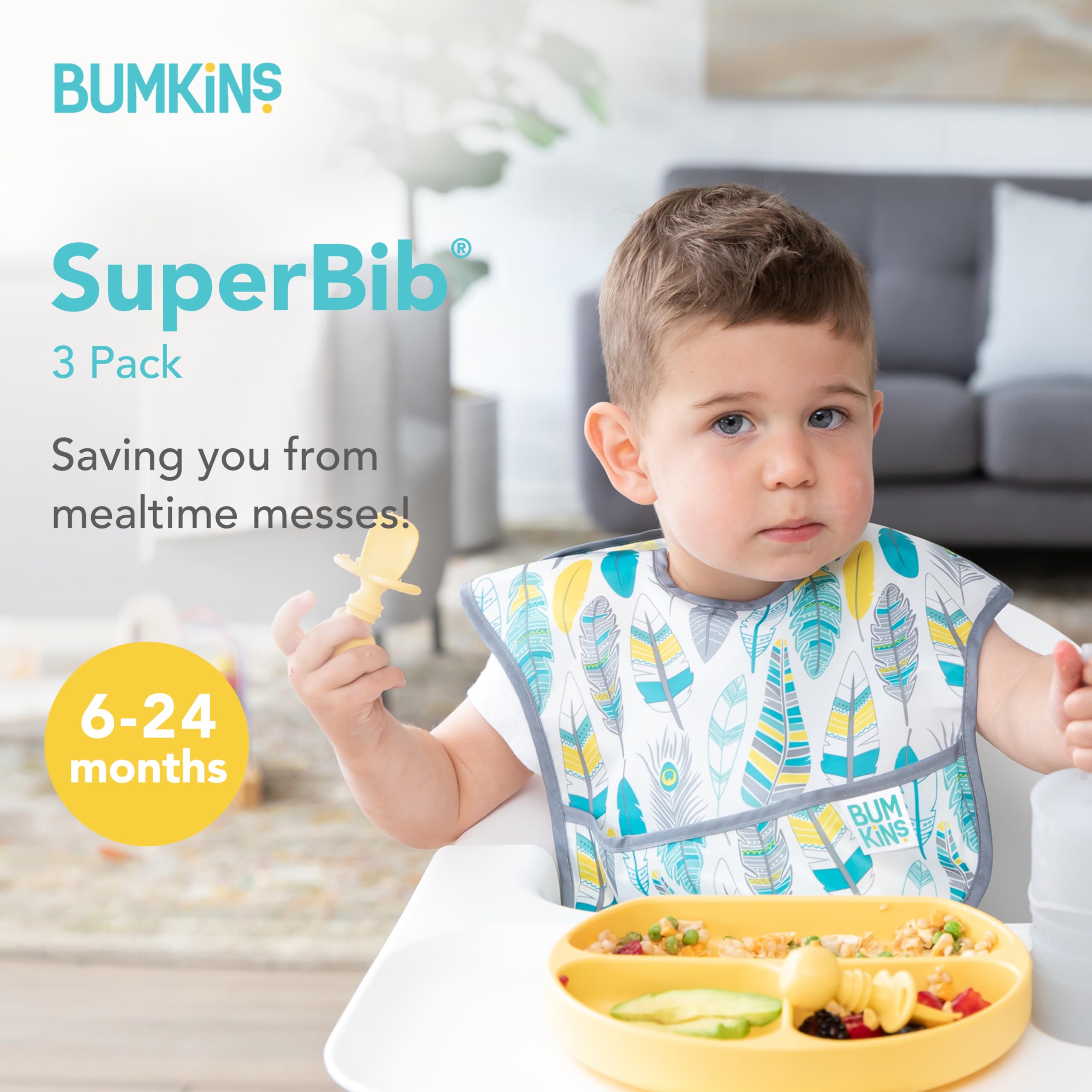 Bumkins waterproof fabric is lightweight and easy to wipe clean.