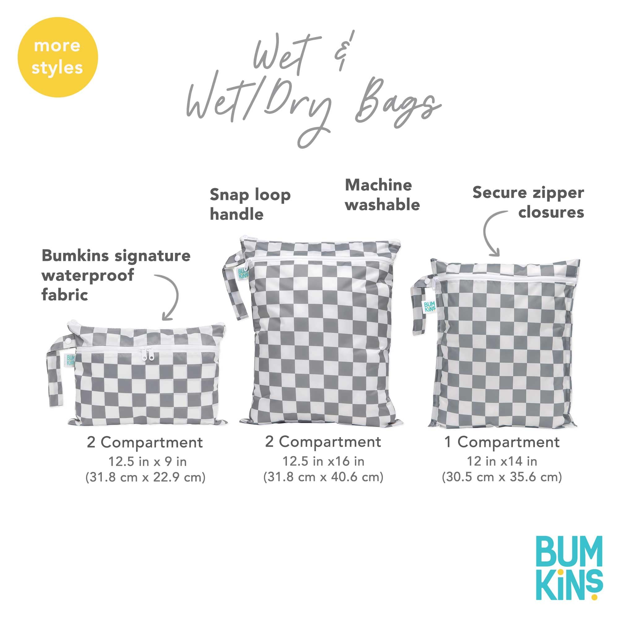 Bumkins wet bag arrows pattern attached to stroller for easy reach
