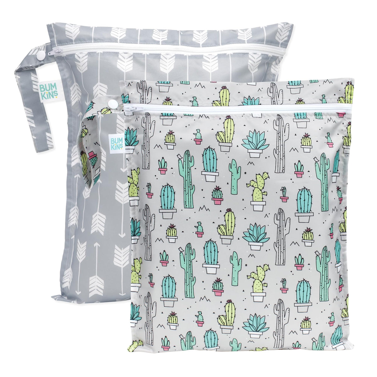 Bumkins wet bag cactus pattern front view for travel organization