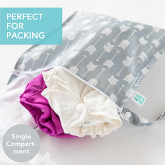 Bumkins wet bag cactus pattern attached to stroller for quick access