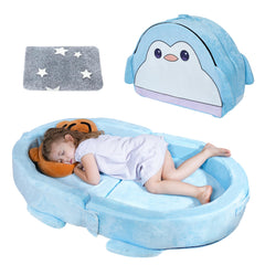 BUMNANA travel bed folded compact for easy packing on trips.
