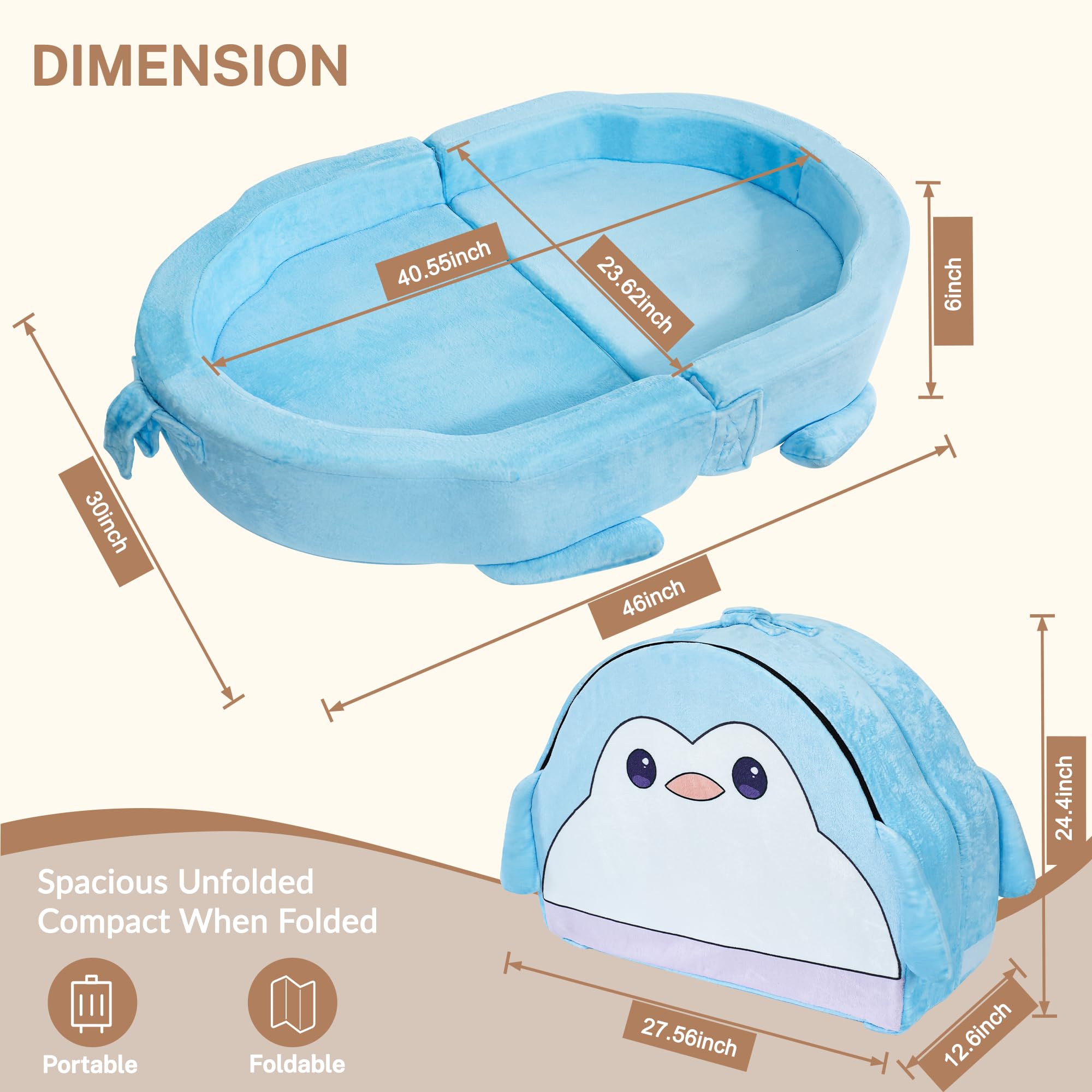 BUMNANA travel bed unfolded surface ready for safe sleep anywhere.