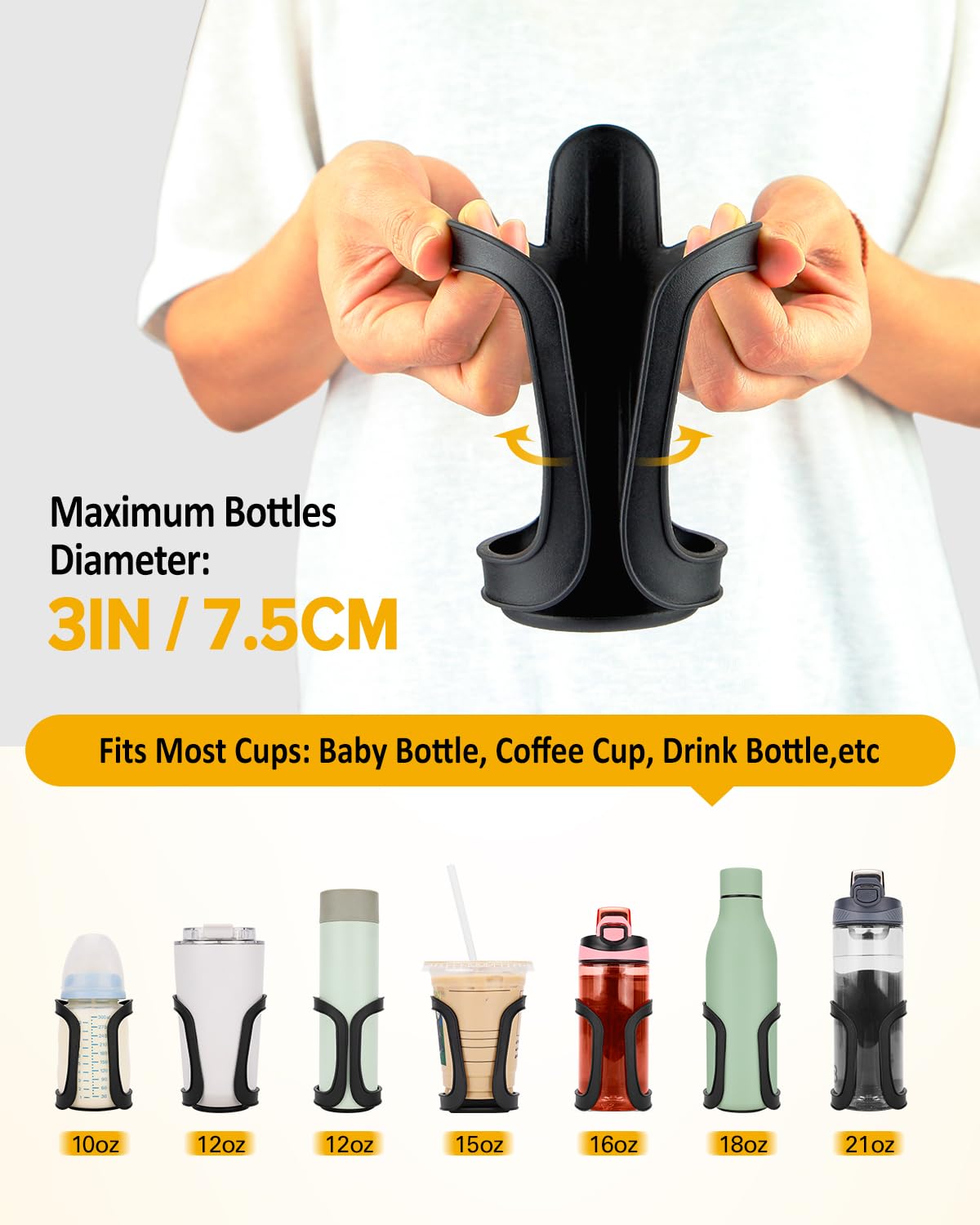BundlePRO stroller cup holder rotates 360 degrees for easy reach on the move.