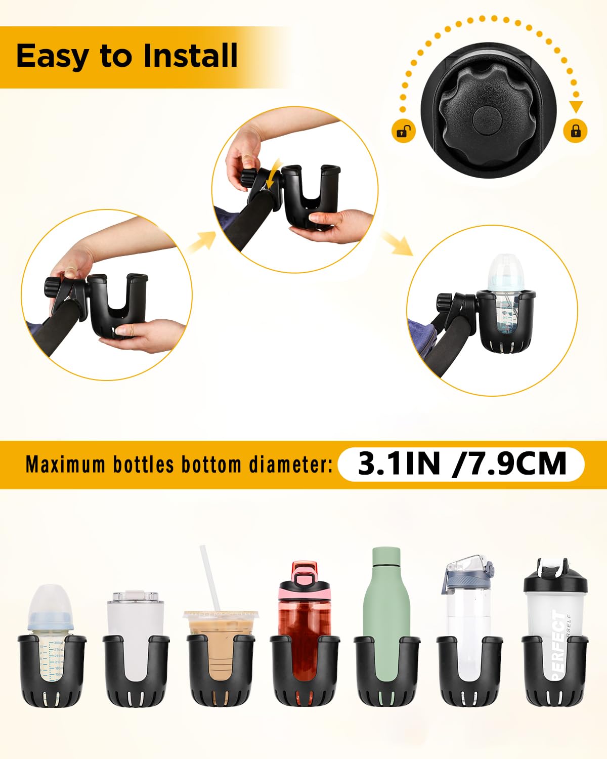 BundlePro universal cup holder on a walker to keep beverages within reach