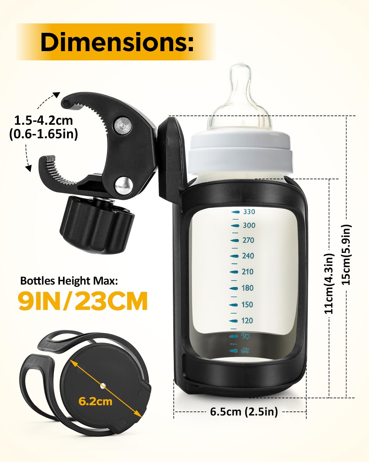 BundlePRO universal drinks holder attached to bike or trolley for convenient beverages.