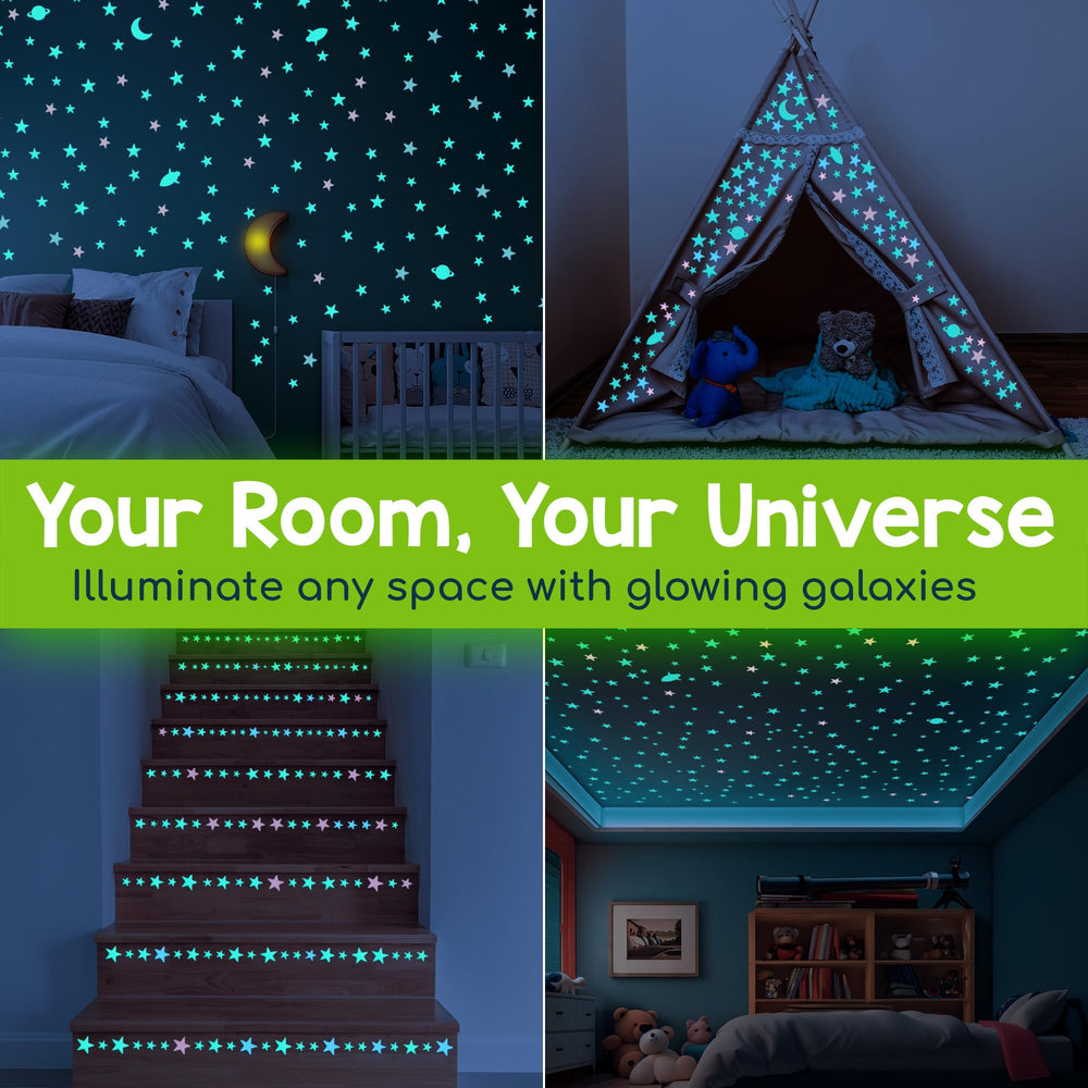BUNMO Glow Stars playroom decor enhances space-themed learning environments.