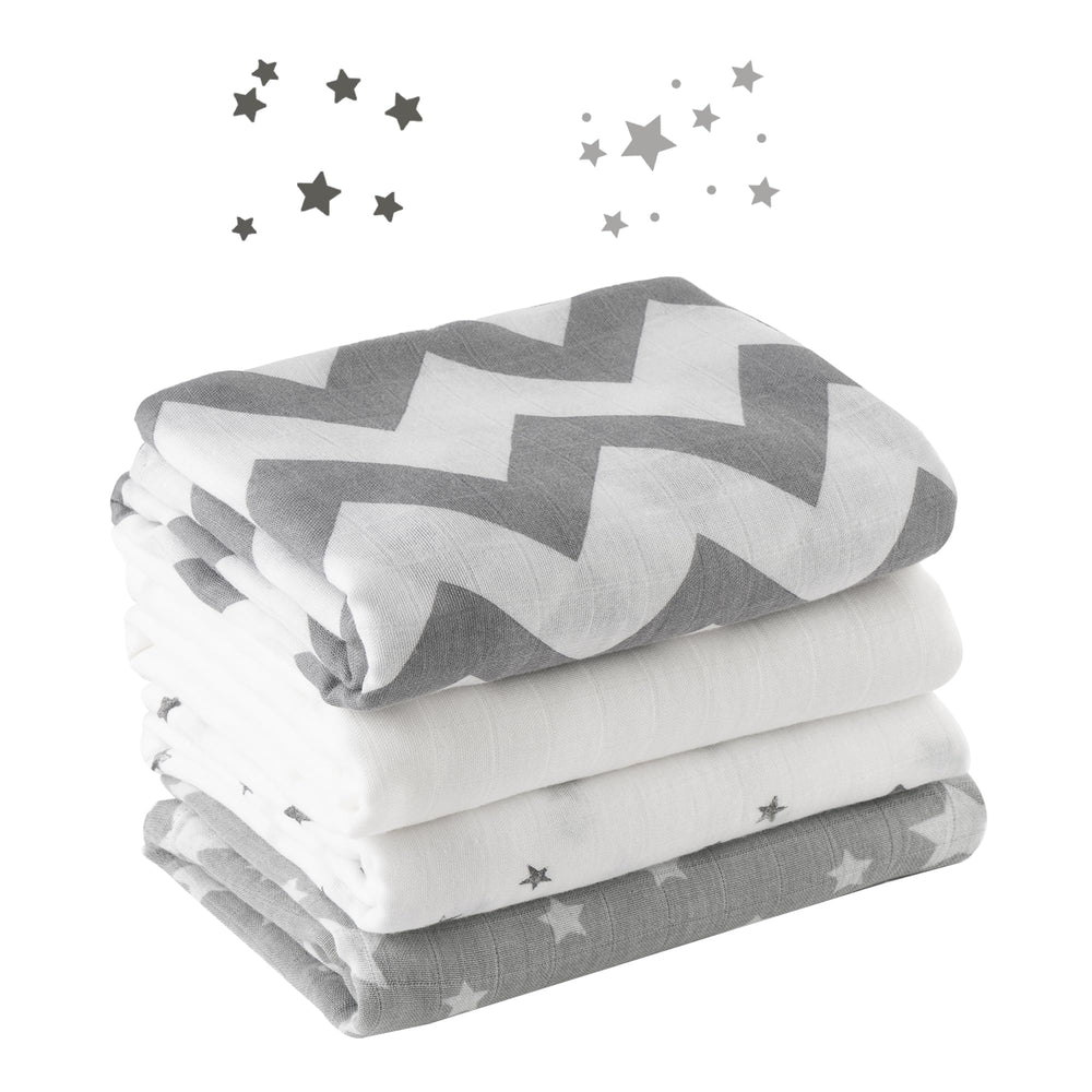 Bunnikins and Clover muslin swaddle blanket fully wrapped for newborn comfort