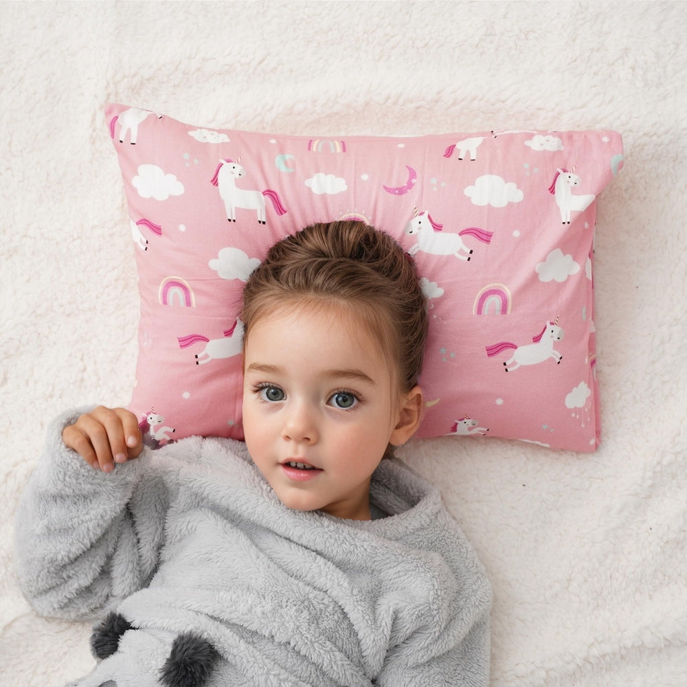 Supportive yet soft fiber fill cushions head and neck during naptime