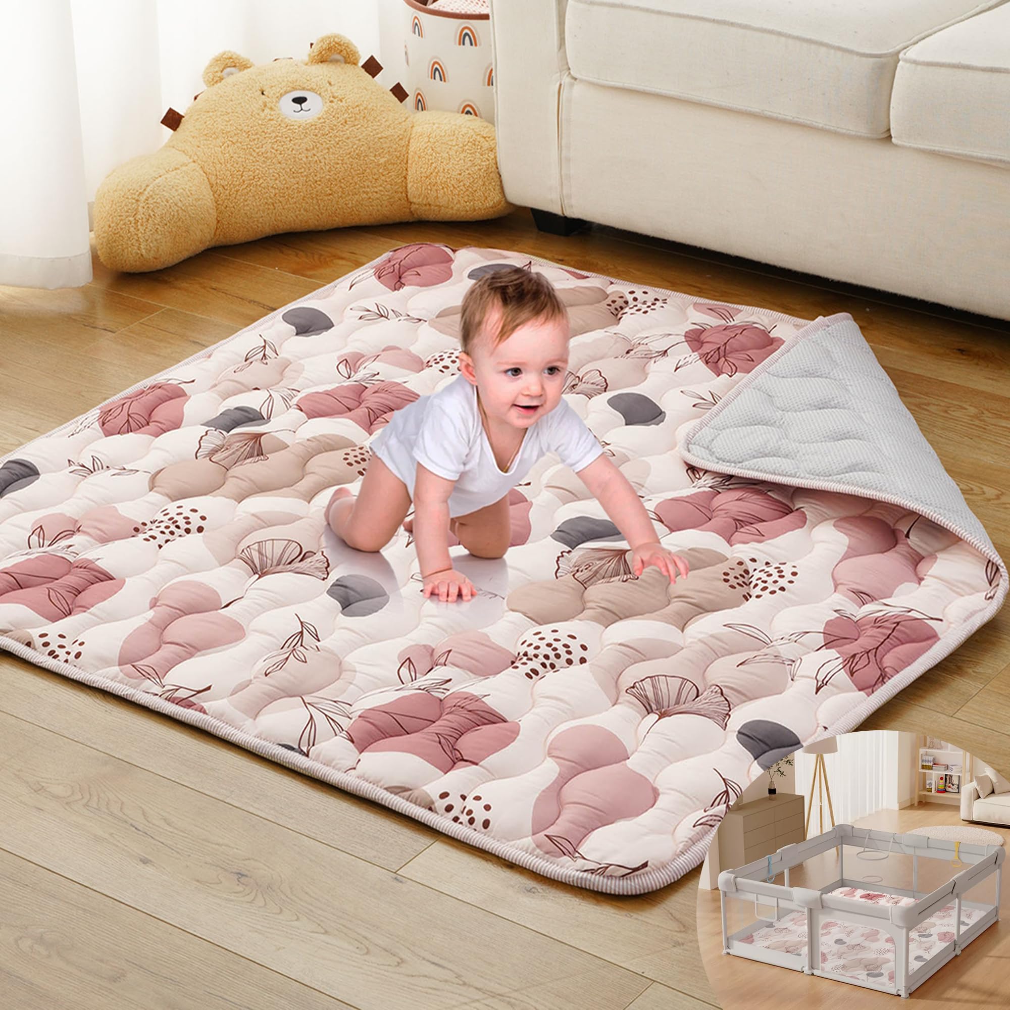 Bunnikins & Clover soft play mat unfolded, offering a spacious play area