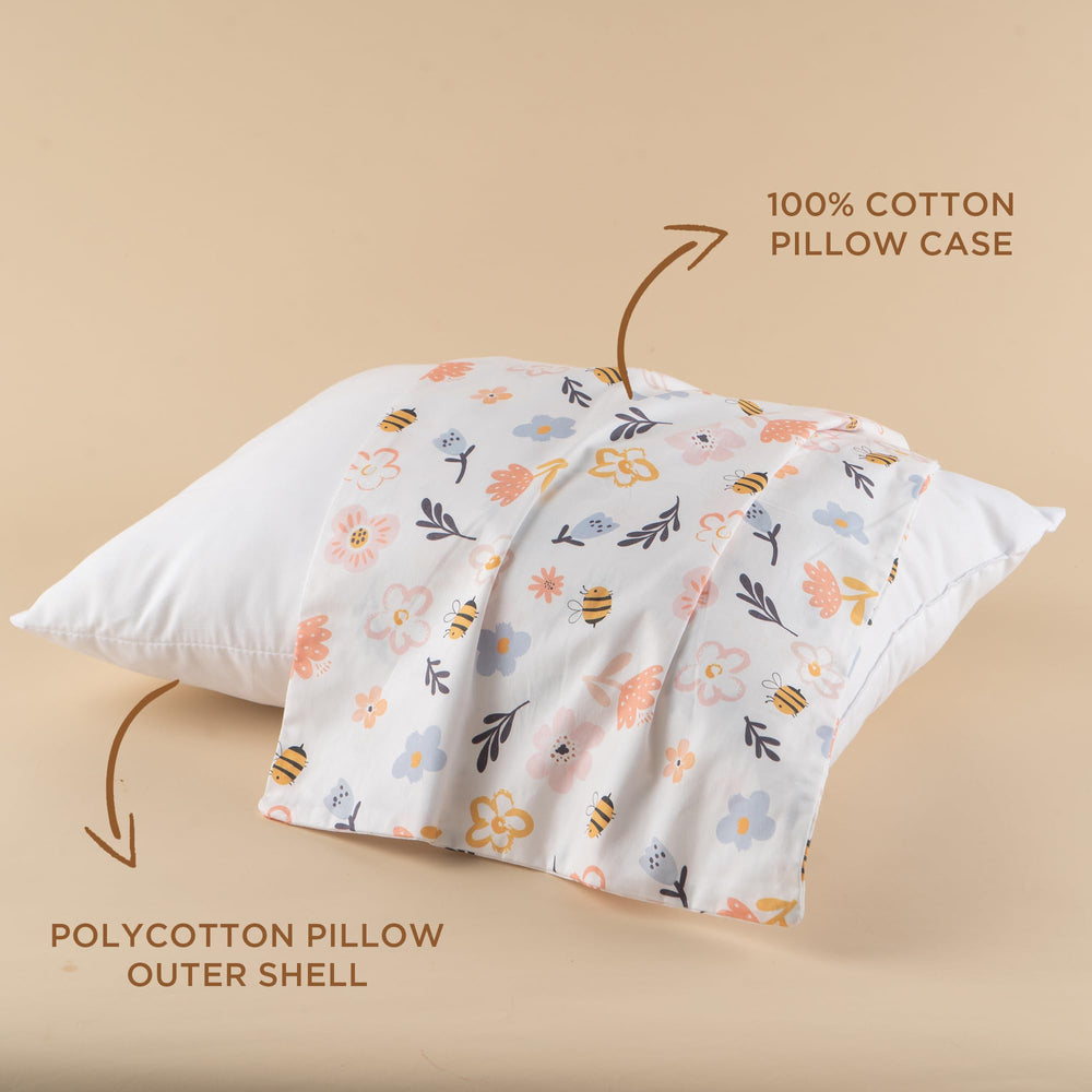 Pillowcase print design; cute, unisex look for toddler beds.
