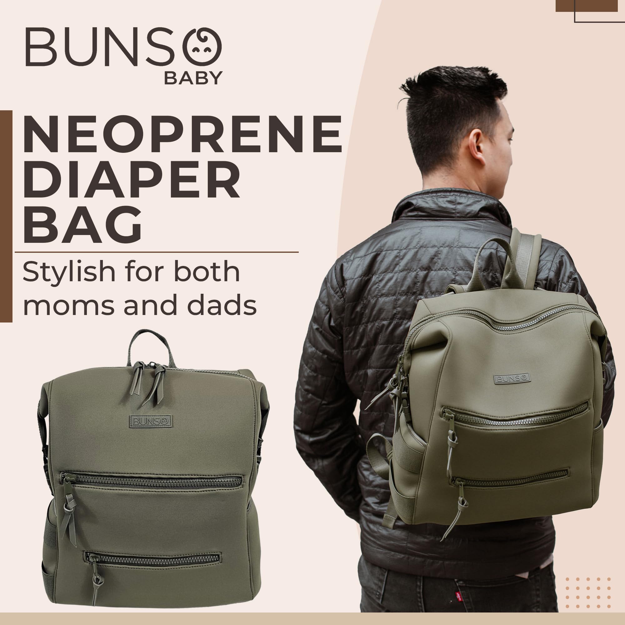 BUNSO Baby olive back panel emphasizes breathable comfort during wear