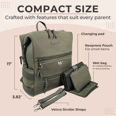 BUNSO Baby olive side pocket highlights organized storage for wipes and bottles