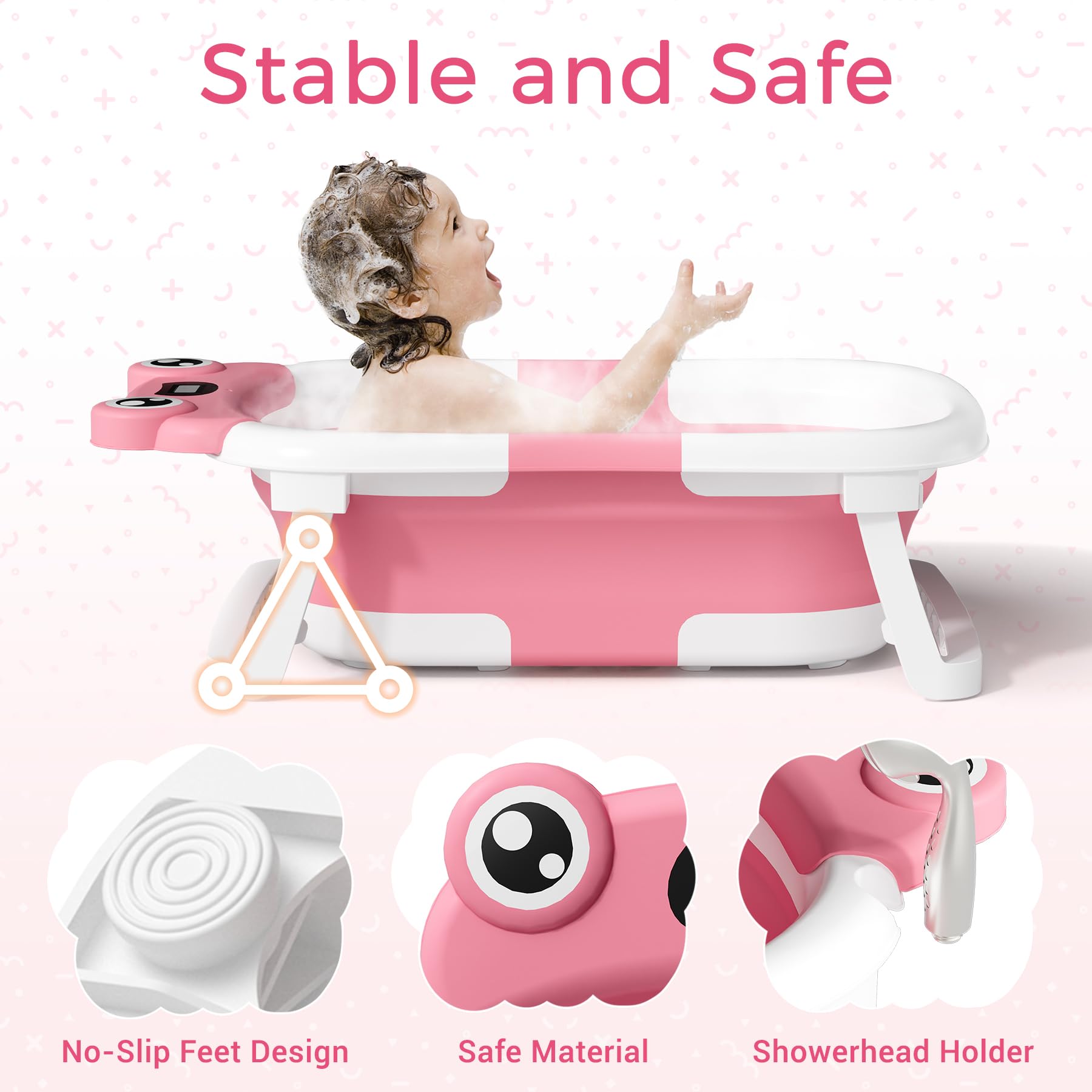 Bunwag Baby Bathtub adjustable shoulder straps keep baby secure.