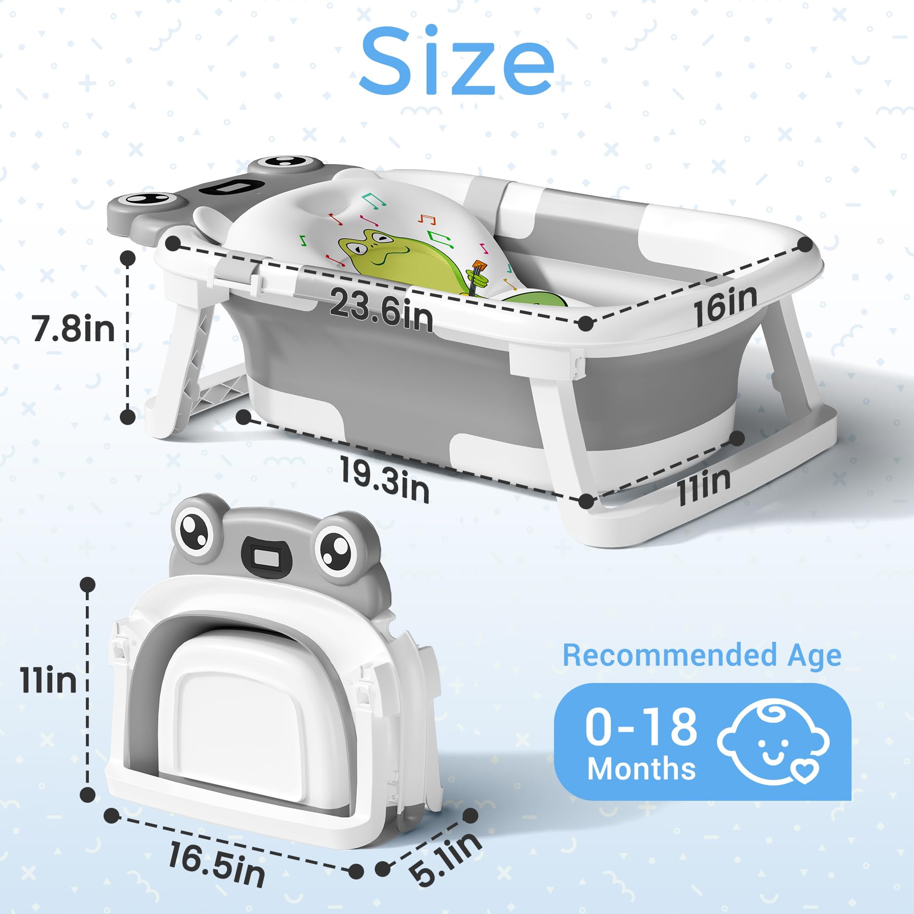 Bunwag Baby Bathtub compact storage saves space in small bathrooms.