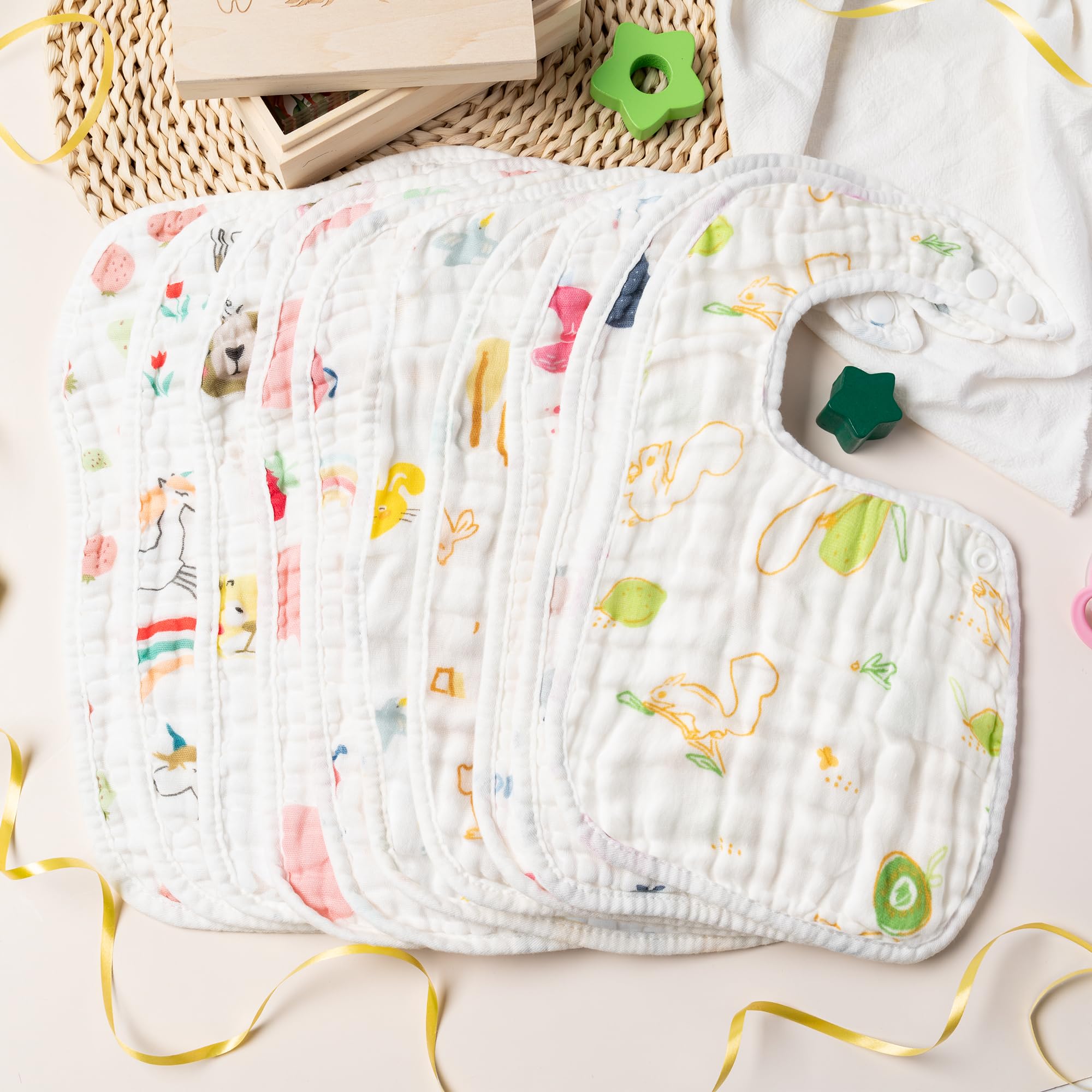 BUoonyer bibs moon pattern covers clothes while drooling.