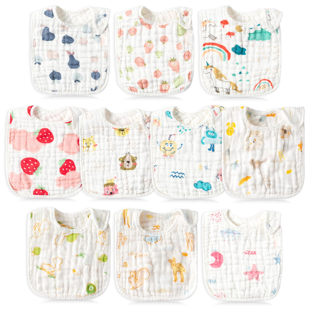 BUoonyer bibs peach pattern for drool control during feeding.