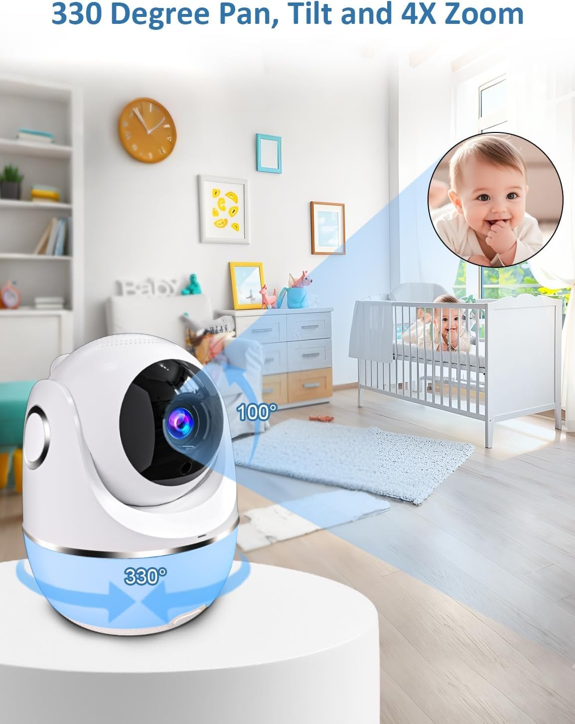 Buradin 4x zoom tilt for close-ups and room-wide monitoring.