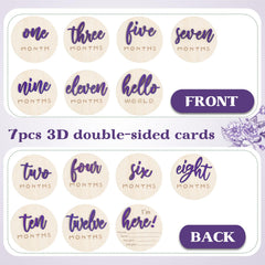 Engraved 3D details highlight each month's milestones in purple wood.