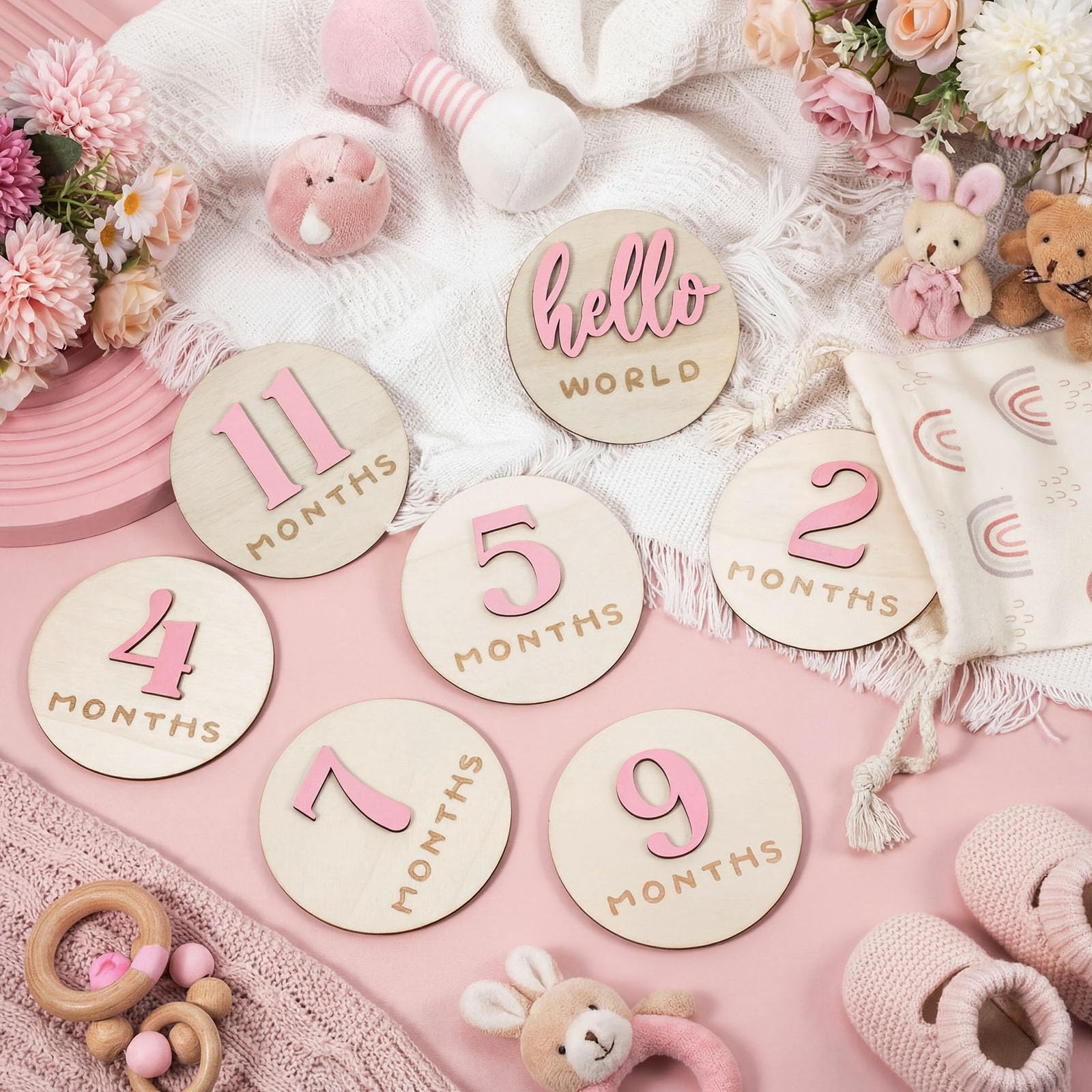 Burbell pink birth name card supports personalized baby documentation in photos