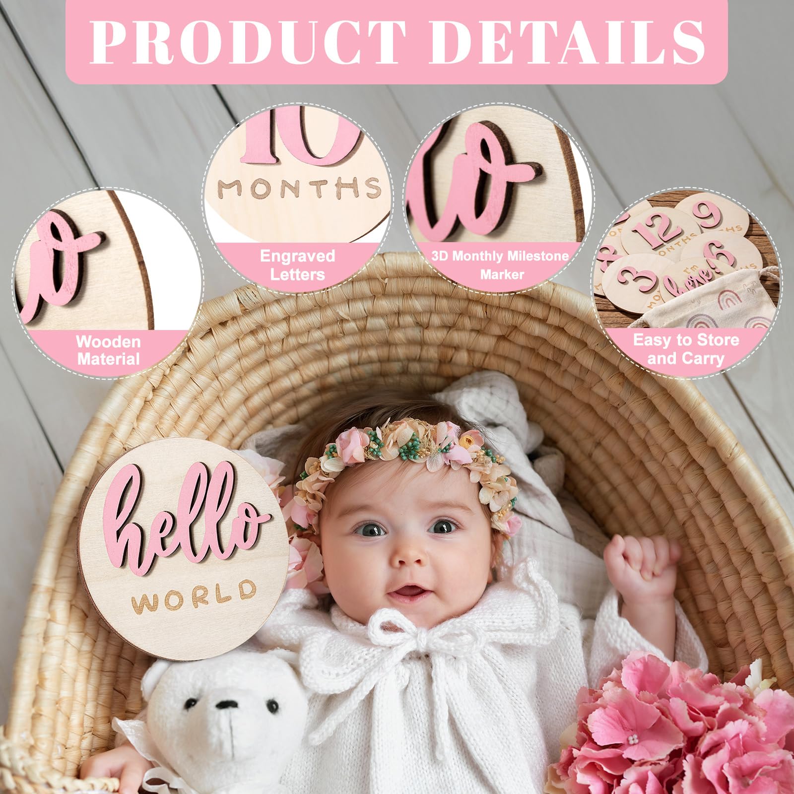 Burbell pink birth date card captures important stats for future storytelling