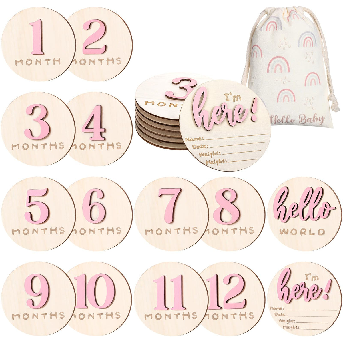 Burbell pink hello world milestone disc enhances baby photos for lasting memories