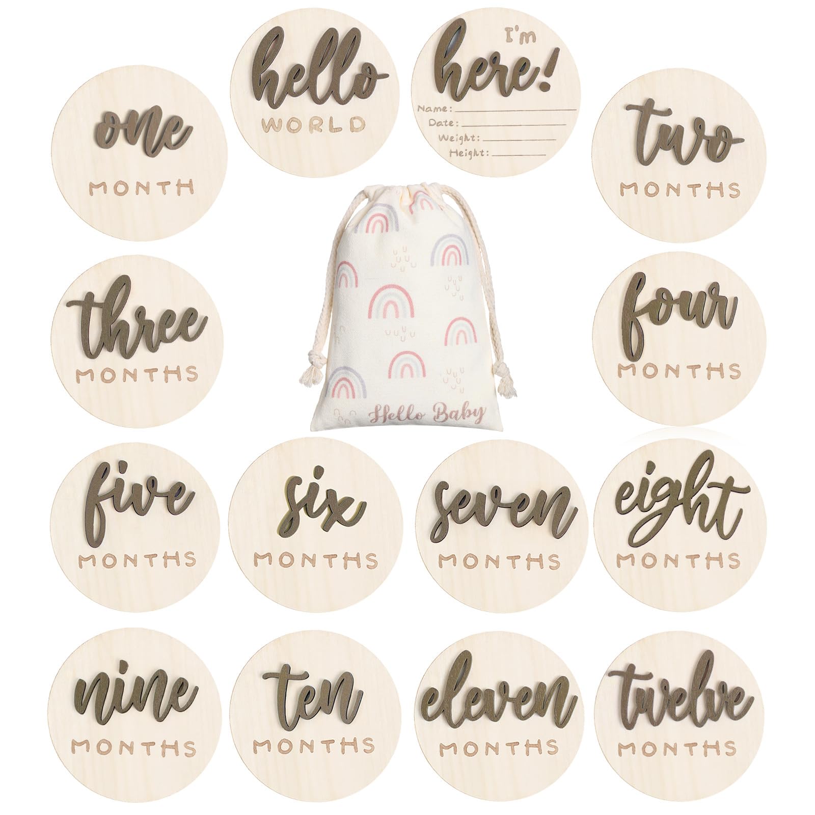 Burbell 7-pack 3D baby milestone cards for stylish growth documentation.