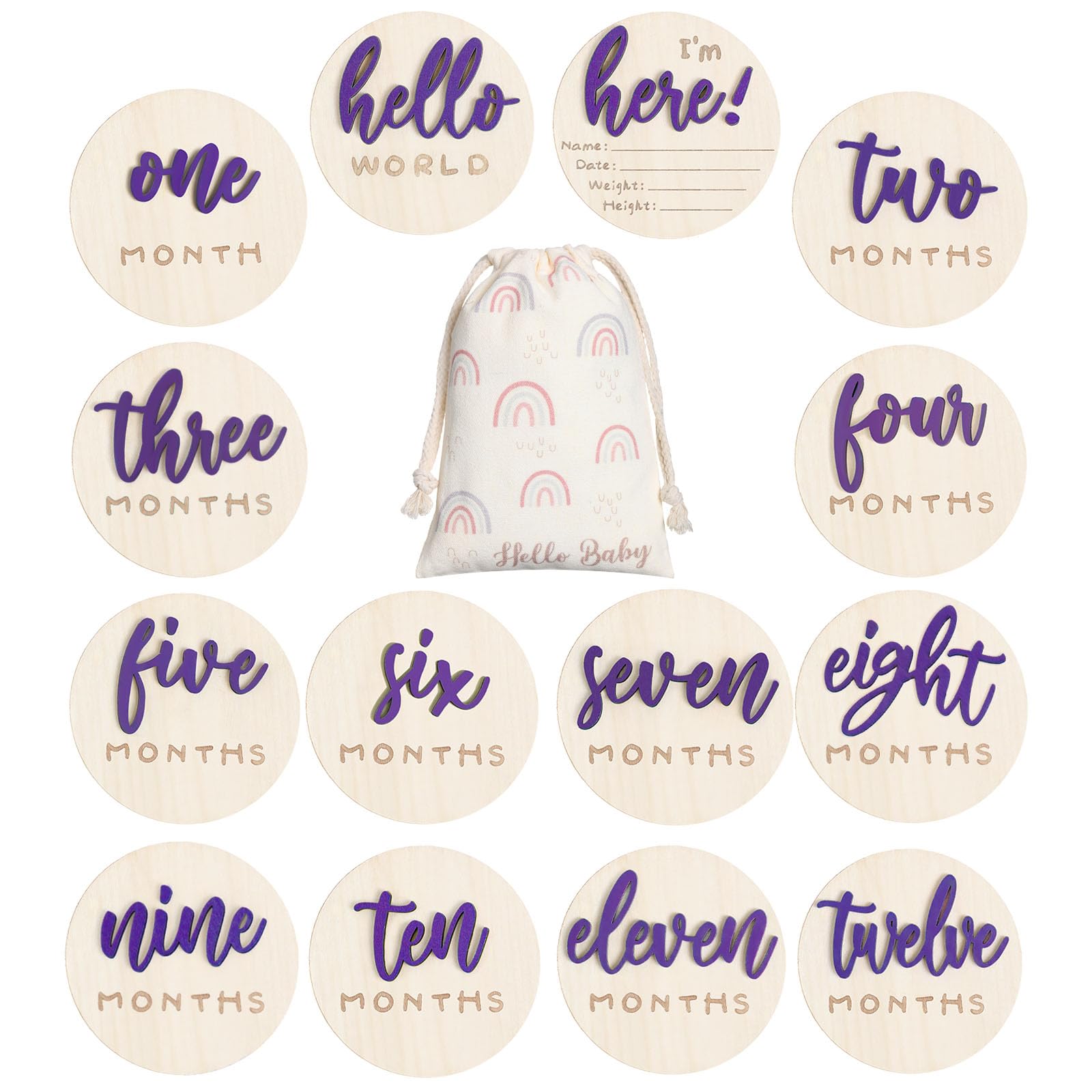 Burbell 7-pack 3D milestone discs front view for newborn photography.