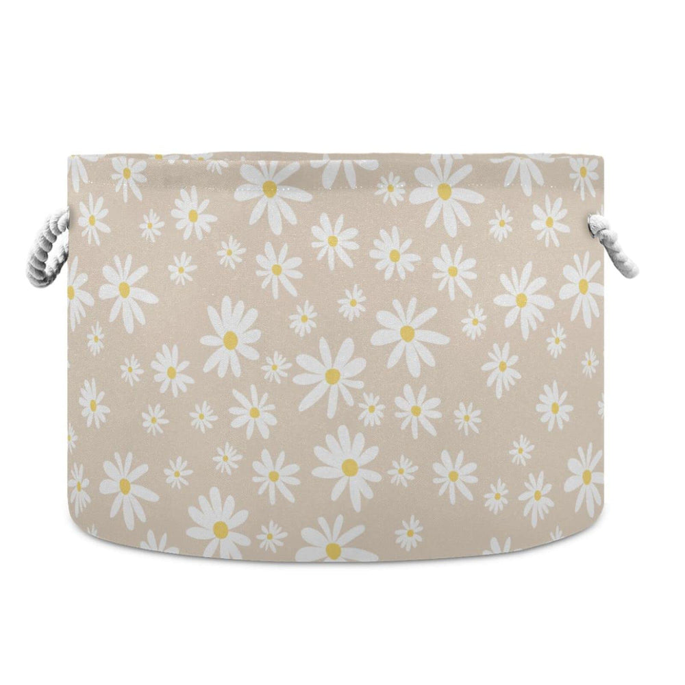 Burbuja Daisy beige round storage basket with cotton rope handles for easy organizing.
