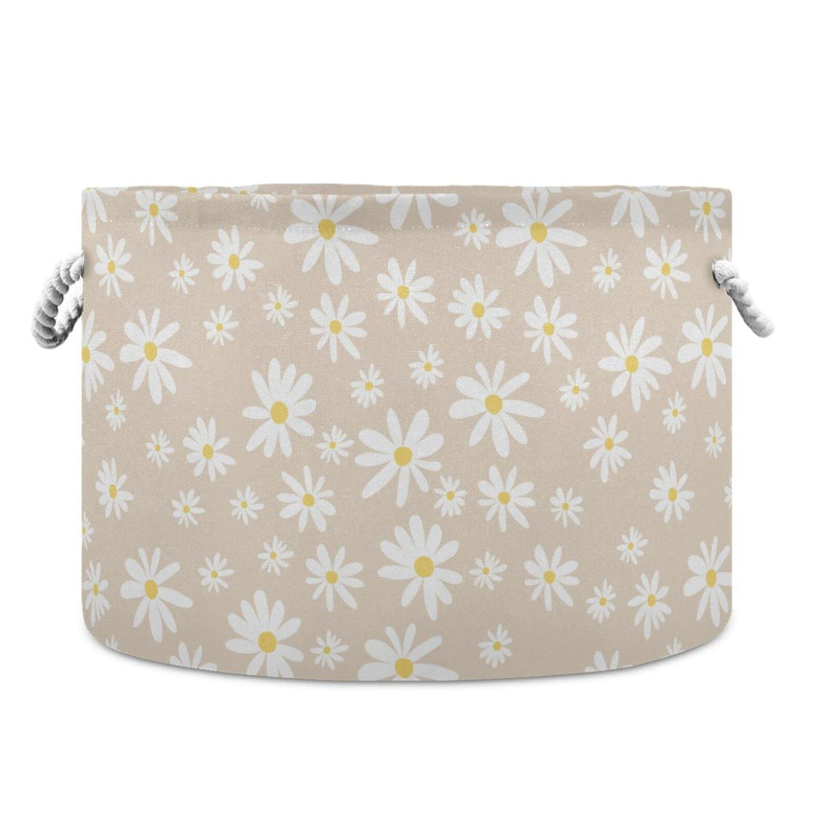 Burbuja Daisy beige round storage basket with cotton rope handles for easy organizing.