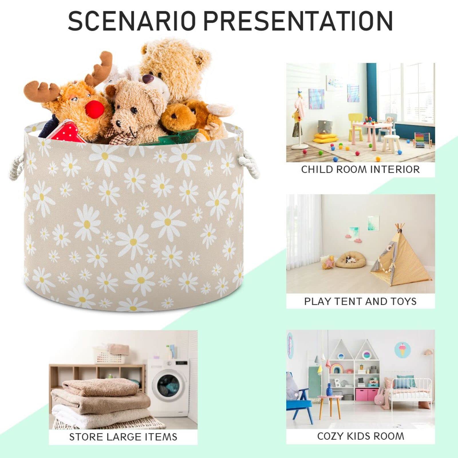 Foldable Burbuja round storage basket shown collapsed for space saving.