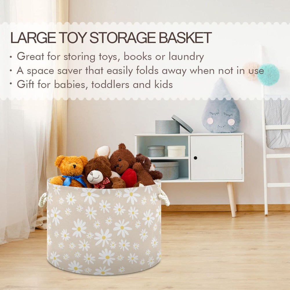 Storage basket with waterproof inner lining suitable for laundry organization.