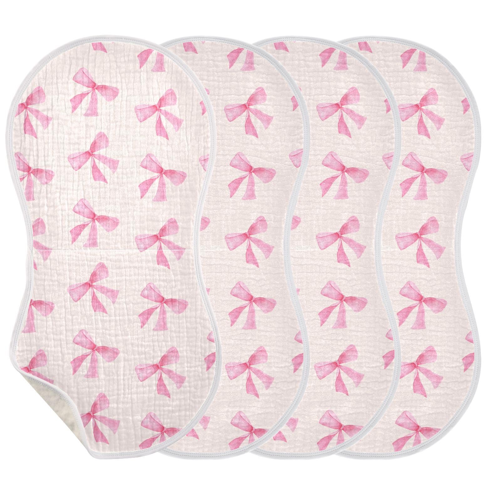 Burbuja pink bow muslin burp cloth front view, four-layer softness and high absorbency.