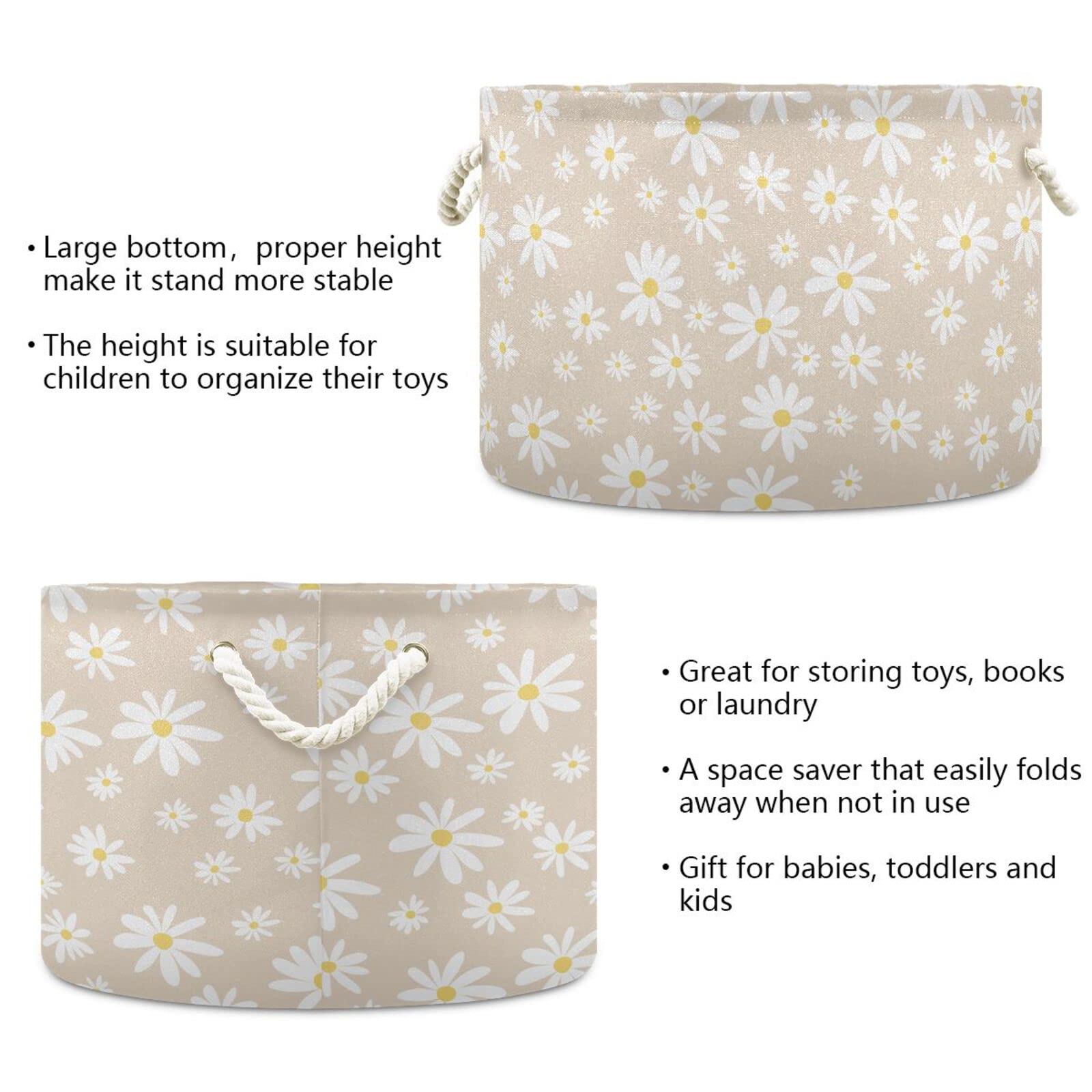 Burbuja round canvas storage basket highlighting durability and spacious interior.