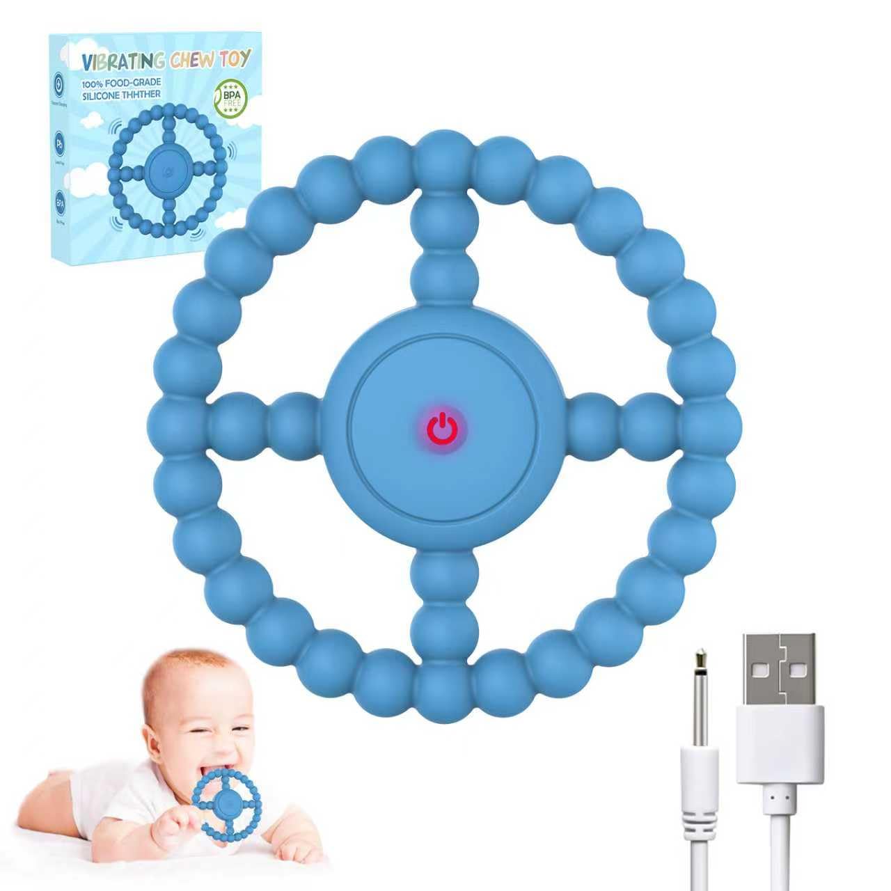 B.urHero vibrating sensory chew toy in use for calming input.