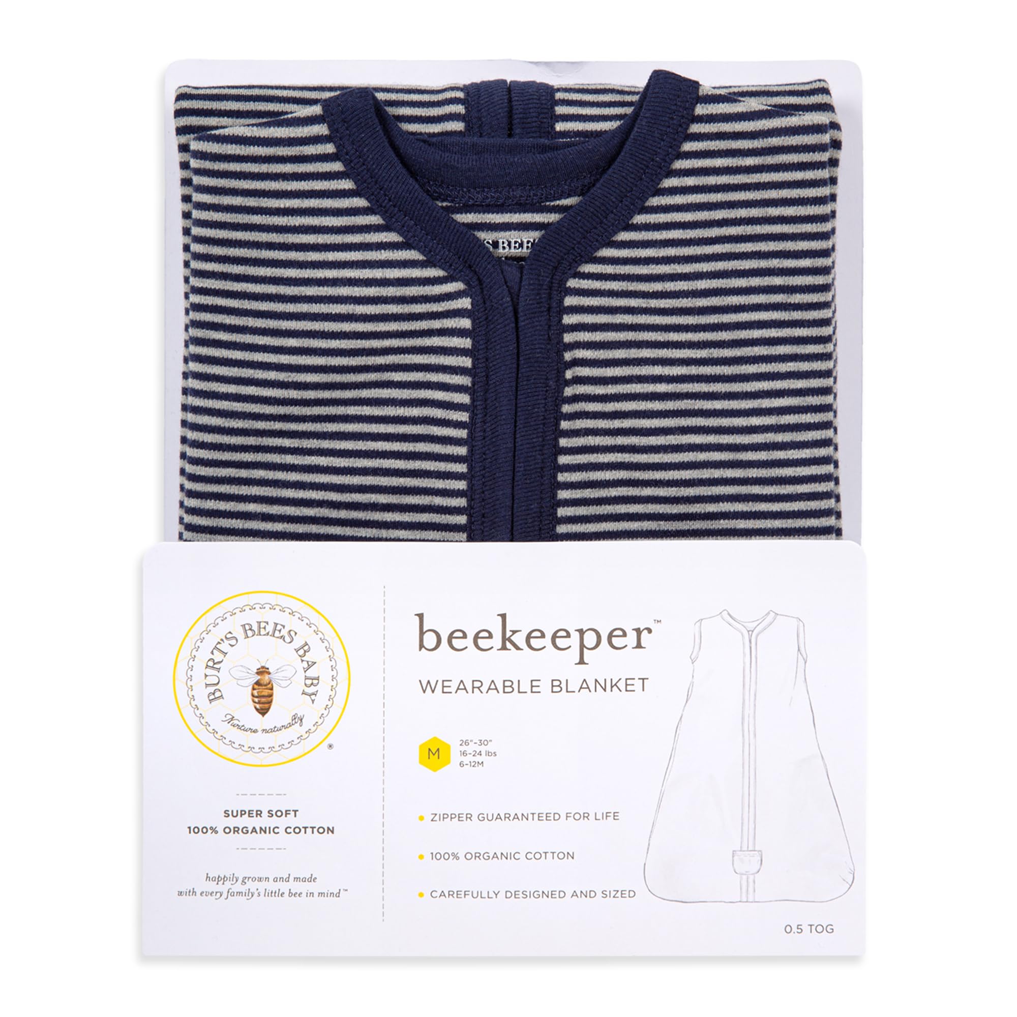 Burt's Bees Baby Beekeeper wearable blanket used as a newborn swaddle transition.