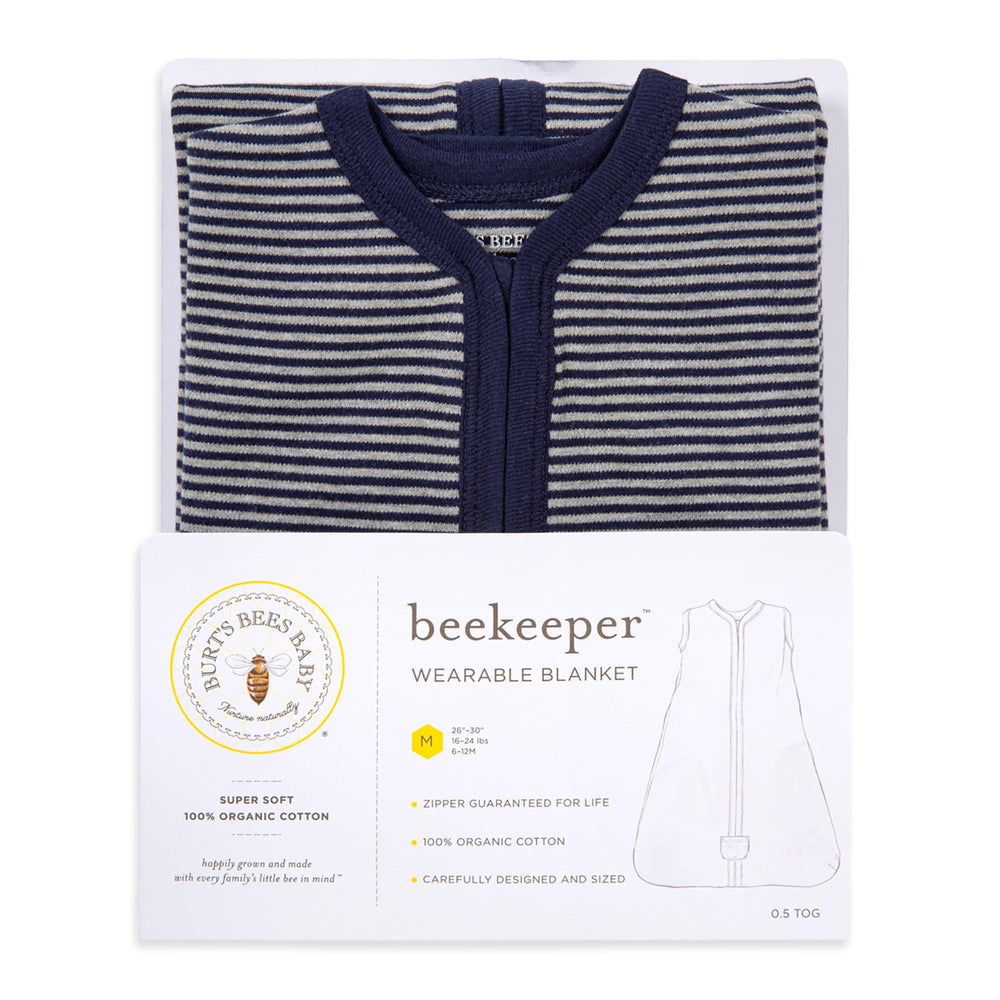 Burt's Bees Baby Beekeeper wearable blanket used as a newborn swaddle transition.