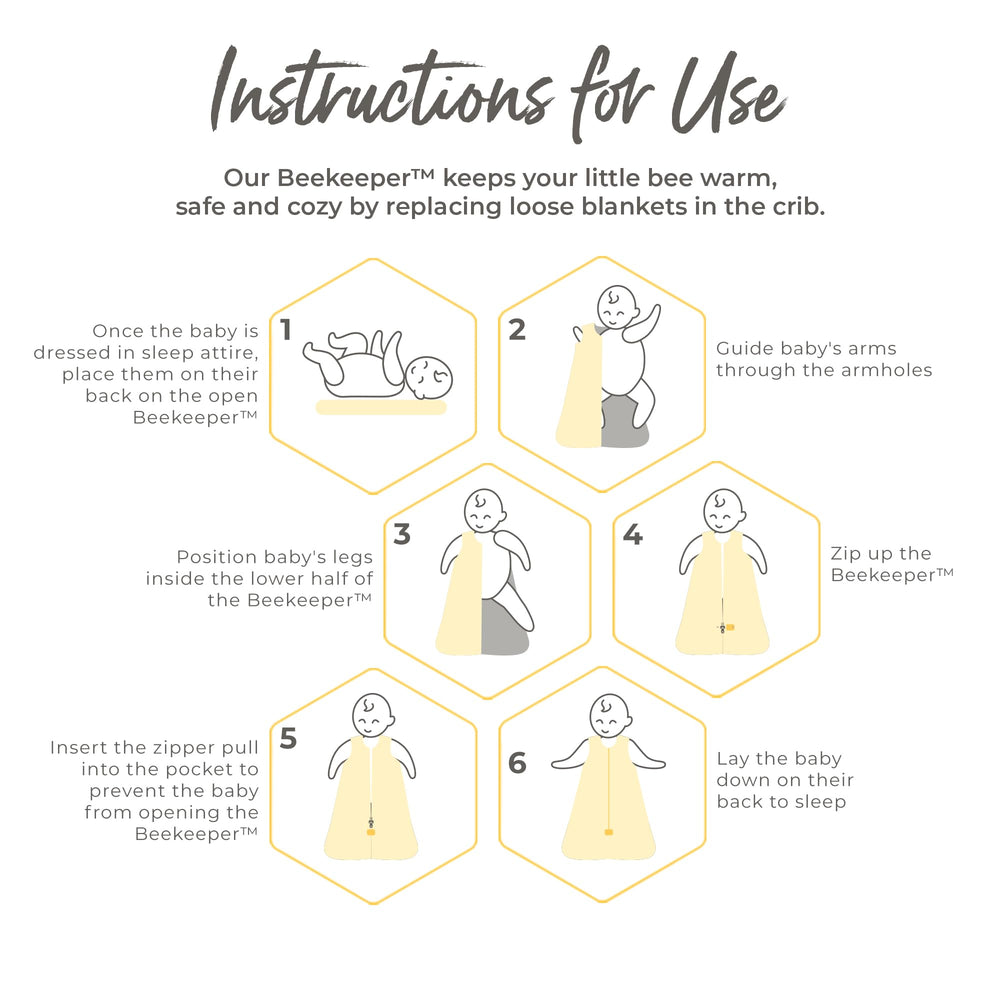 Beekeeper blanket available in sizes from small to XL for growing infants.