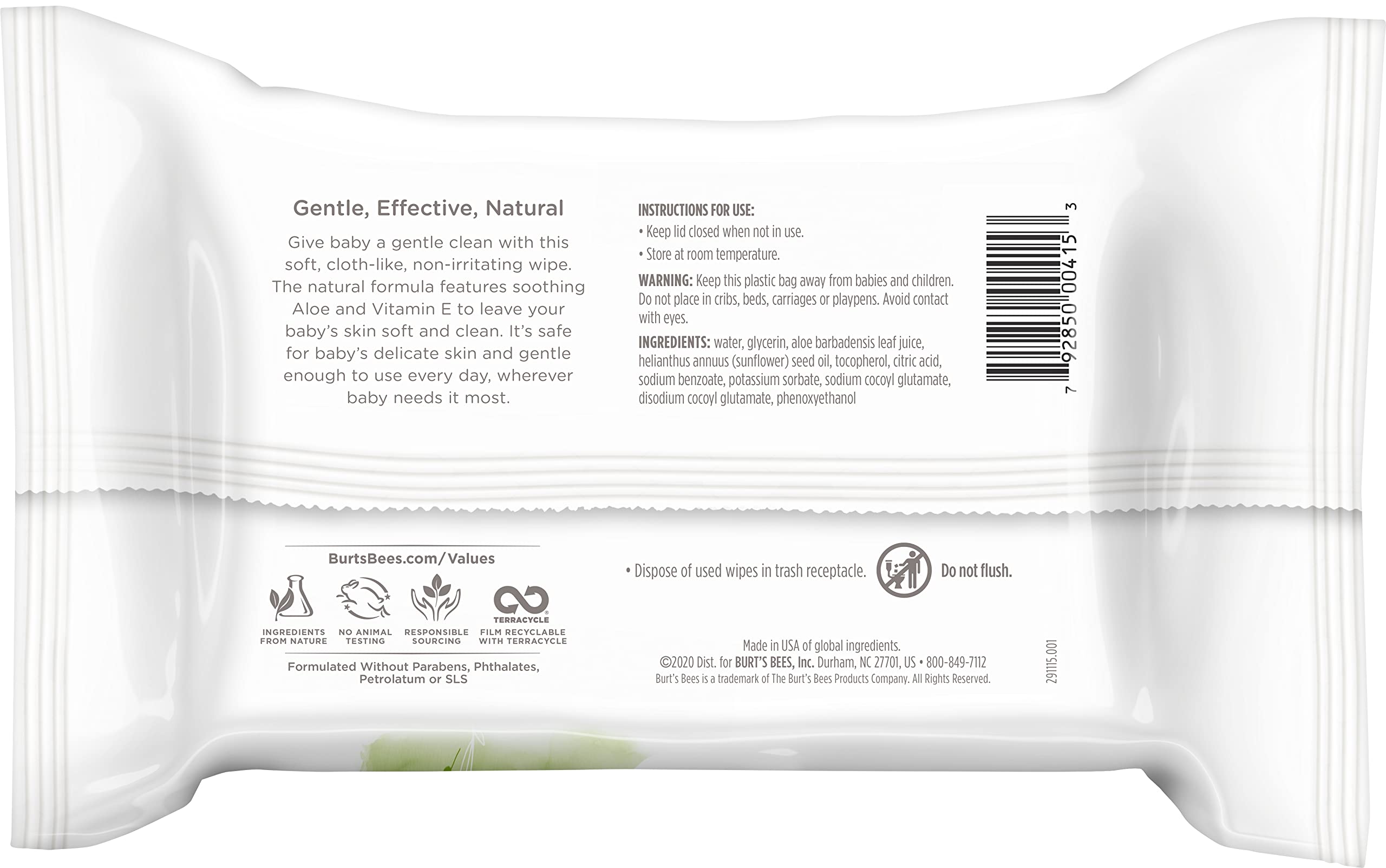 Wipes with aloe and vitamin E for gentle skin care from Burt's Bees Baby.