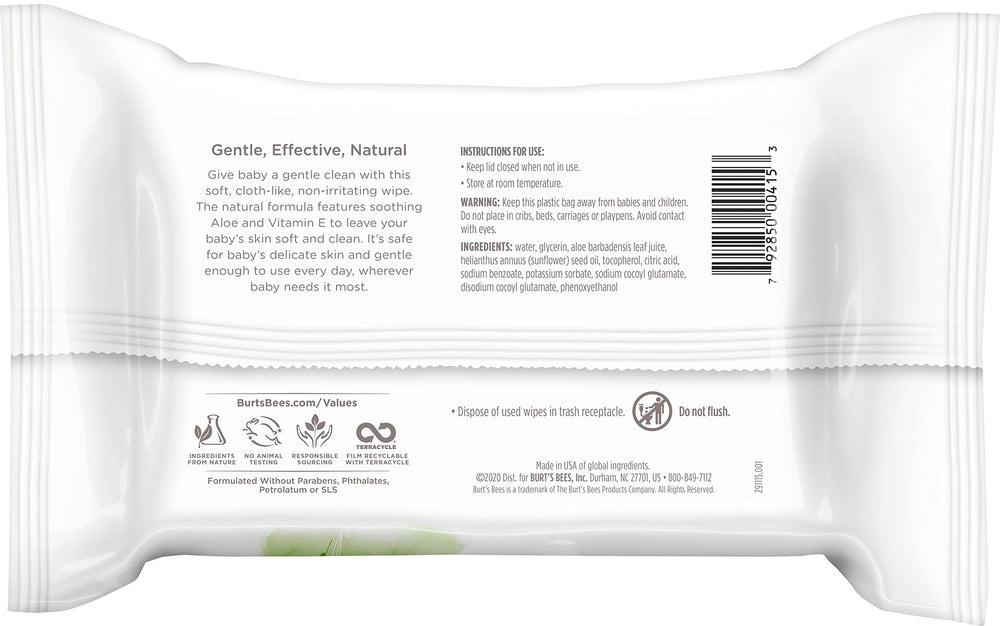Wipes with aloe and vitamin E for gentle skin care from Burt's Bees Baby.