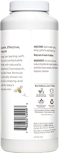 Soft white canisters lined up highlighting calming scent of Burt's Bees Baby Powder.