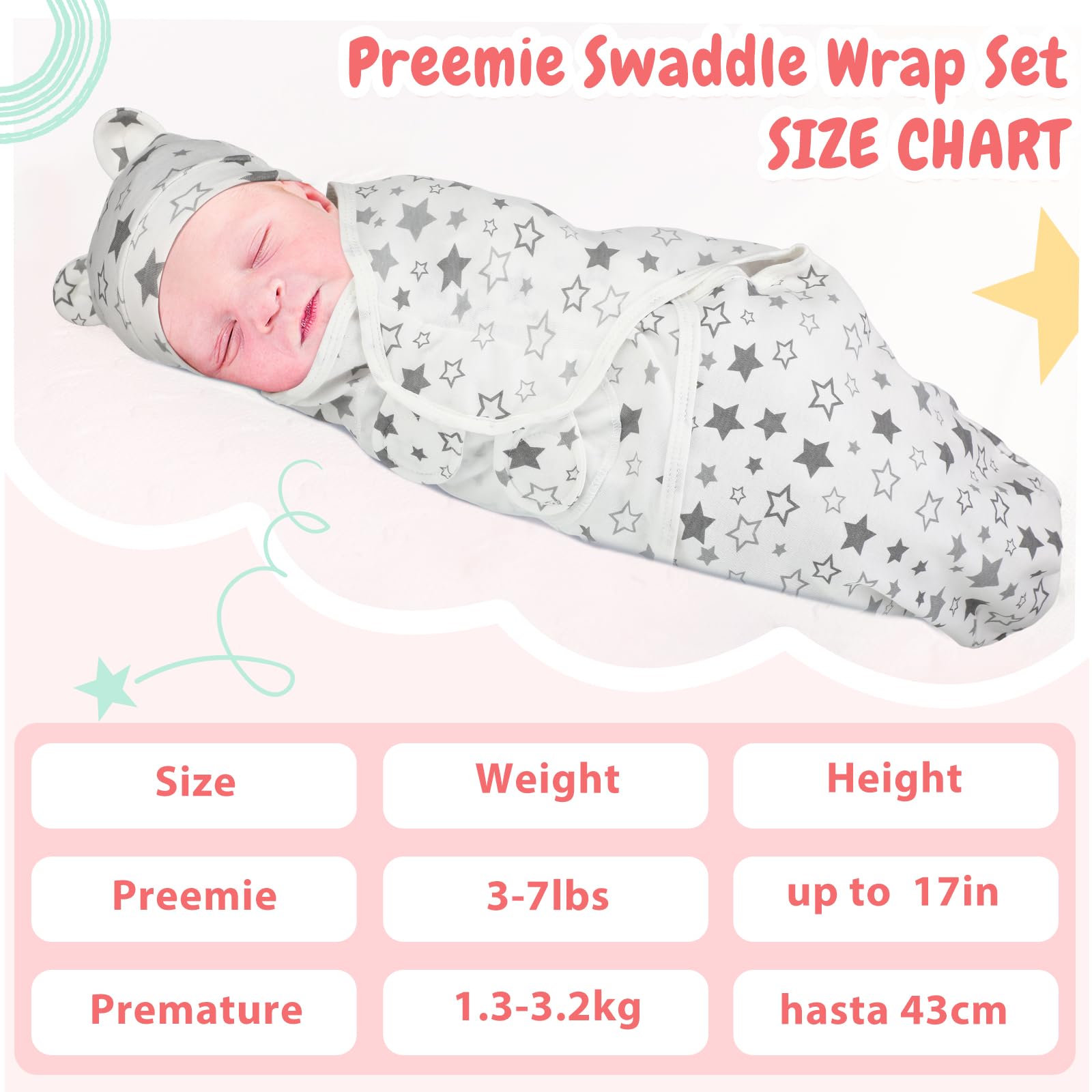 Buryeah preemie hat gray-star fabric for extended, snug wear.