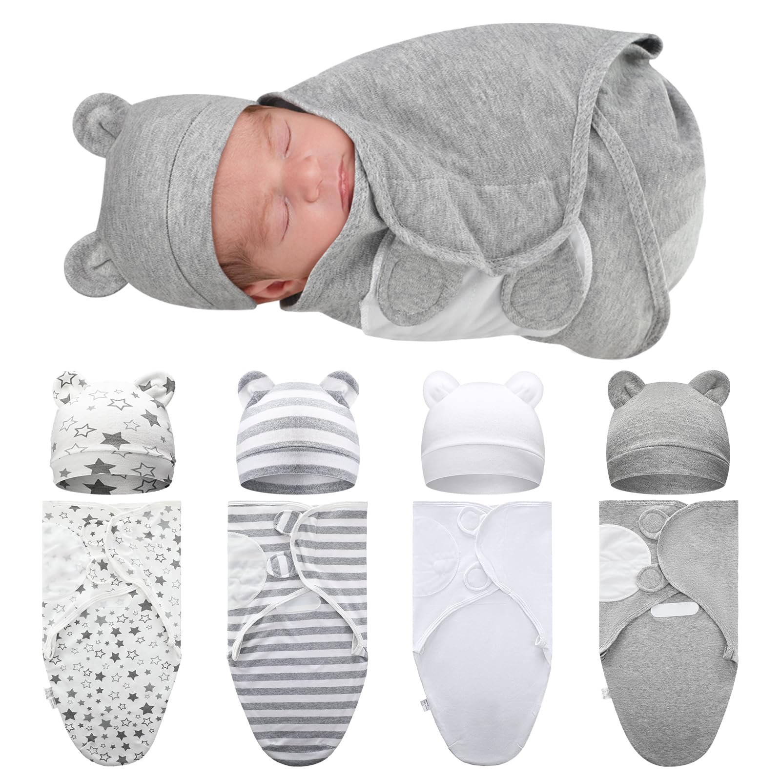 Buryeah preemie swaddle blanket gray-star pattern for gentle, secure swaddling.
